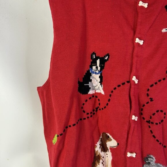 VTG 90s Whimsy Cardigan Sweater Vest Puppy Dog Bone Buttons Novelty - Picture 6 of 8